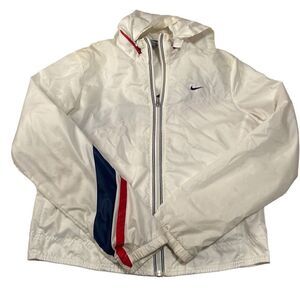 Vintage Women’s Nike Track Jacket Windbreaker Sewn 8 Red White Blue Size Medium